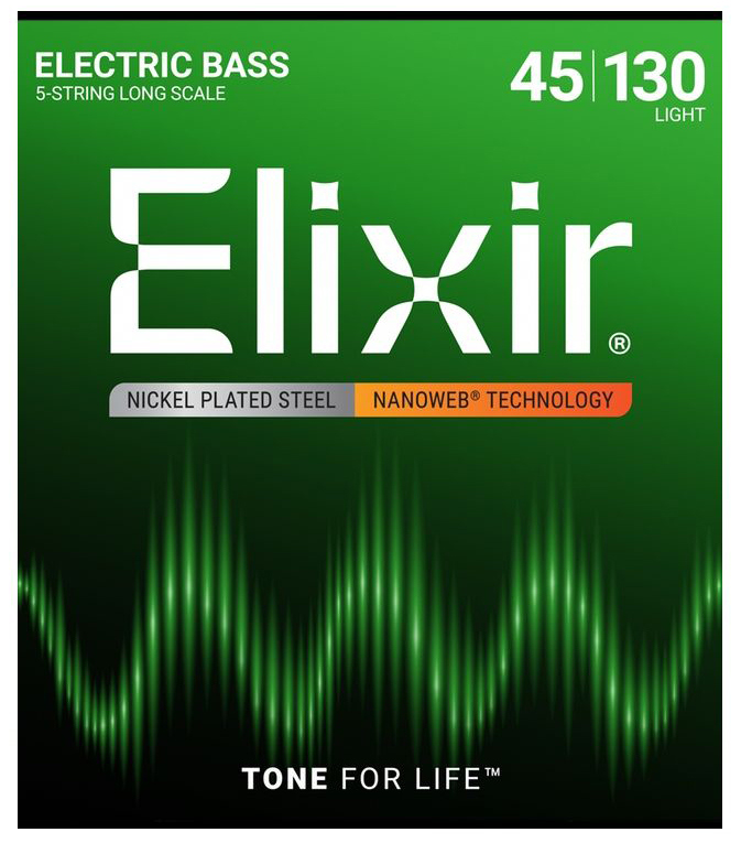 ELIXIR 14202 NANOWEB Комплект струн для 5-струнной бас-гитары, никелированные, Light, 45-130,