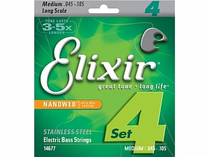 ELIXIR 14677 NANOWEB Струны для 4-струнной бас-гитары 45-105